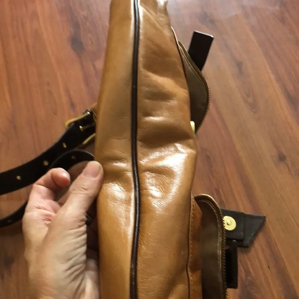 Sondra Roberts Tan, Brown & White Hobo Bag with Haircalf Accents